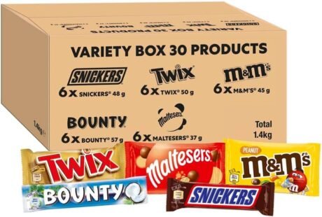 【2025 Hot Sale】Mixed Bulk Chocolate Box. M&M-s Peanuts. Snickers. Twix. Maltesers. Bounty. 1.4kg - 30 Full-Size- Milk Chocolate Bars & Bags. Ideal for Gift. Snacks. Hampers or Party Bags